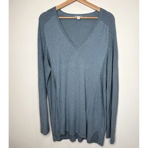 J.Jill‎ Knit Tunic Sweater XL Blue V Neck Pullover Lounge Lightweight Coastal